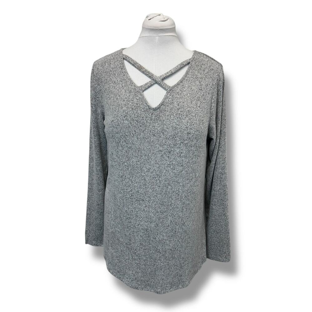 Paradiso Women’s Long Sleeve CrissCross Lightweight Sweater, Gray, size XL